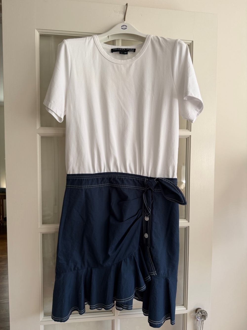 Veronica Beard White Crew Neck Tee with Black Label